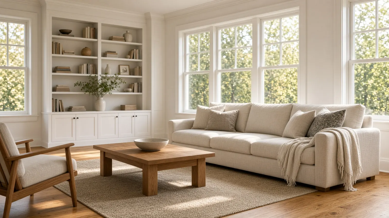 Sunlit living room in a well-kept Oakland County home